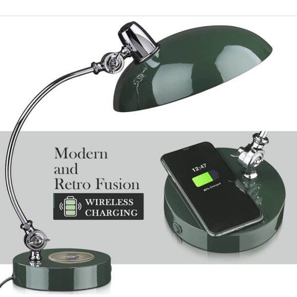 Adjustable Retro Table Lamp w/ Phone Wireless Charger - Picture 3 of 6